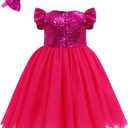 Cilucu Girl Sequin Ruffle Dress Tutu Flower Girls Dress Princess Sparkle (Pink)