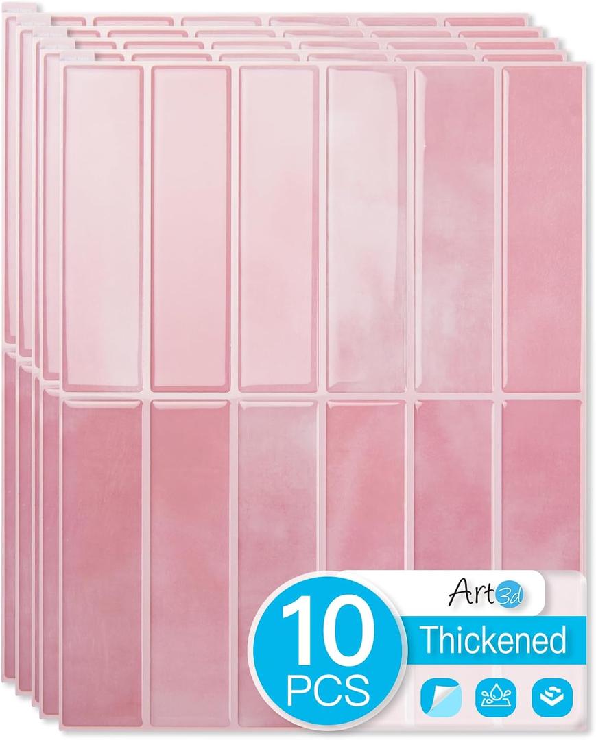 Art3d 11.4 x 9 Inch Heavy-Duty Peel and Stick PVC Backsplash for Home Dcor, 10-Pack PVC Wall Tiles for Kitchen Countertop, Pink Marble