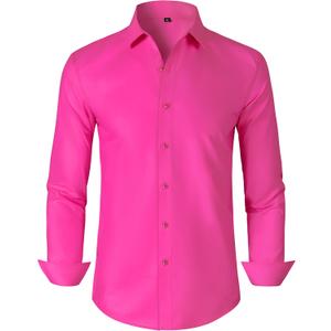 Mens Grade 3.5 Wrinkle-Resistant Dress Shirts Men's Long Sleeve Button Down Work Shirt for Men (Pink, M)