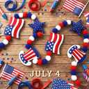 CroBlissful 4 ft Felt 4th of July Garland 3D Red White Blue Patriotic Pom Ball Banner with Flag & Stars 250th Anniversary Decorative Memorial Day Hanging Bunting for Home Mantel Independence