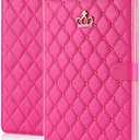 for iPad 9.7 Inch 6th/5th Generation 2018/2017 Case,iPad air 2/iPad Air,Crown Bling Diamond Cute PU Leather Smart Auto Sleep/Wake Folio Stand Shockproof Cover for Apple iPad 9.7 Inch,Rose Red
