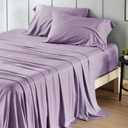 Bedsure Queen Sheet Set, Rayon Derived from Bamboo, Cooling Sheets, PureWoven, Breathable & Soft, Deep Pocket Up to 16 Inches, Hotel Luxury Silky Bedding for Hot Sleepers, Lilac