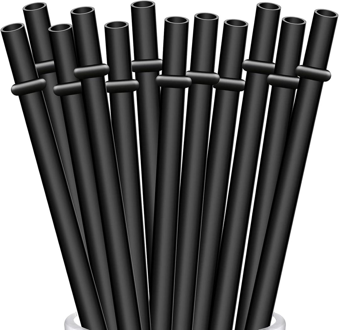 ALINK 12-Pack Reusable Black Straws, 10.5" Long Hard Plastic Tumbler Replacement Straws for 16 OZ 20 OZ 30 OZ Stanley, YETI, Mason Jar, Starbucks Tumblers, Set of 10 with Cleaning Brush