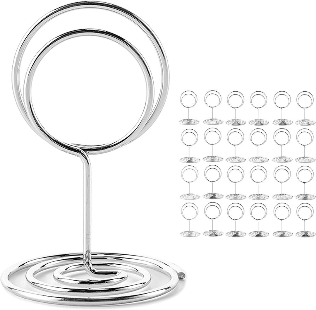 Hoewina 26Pcs Place Card Holder, Table Number Holders, Wire Picture Holder, Small Size Table Card Holders, Photo Holder for Centerpieces, Wedding Reception, Party, Birthday (Silver)