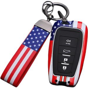 American USA Flag Key Fob Cover, Key Case,Keychain, Accessories Compatible with Toyota RAV4 Camry Avalon C-HR Highlander Prius GT86 (Model-D)