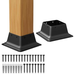 SPACEEUP 4x4 Post Base 2PCS, Internal Size 3.6 x 3.6 Inch Heavy Duty Steel Deck Post Bracket, Fit for 4 x 4 Standard Wood Post Anchor, Decking Base Plate Black Powder Coated