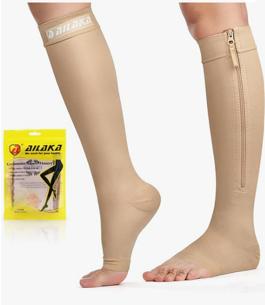 Ailaka Zipper Compression Socks for Women Men, 20-30 mmHg Open Toe Compression Socks Knee High, Ted Hose Compression Stockings for Edema, Varicose Veins(Medium) : Health & Household