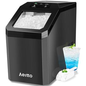 Aeitto Nugget Ice Maker Countertop, 55lbs/Day, Large Capacity Chewable Ice Maker, Rapid Ice Release in 5 Mins, Self-Cleaning with Stainless Steel Housing Ice Machine for Home Office and Party, Silver Black