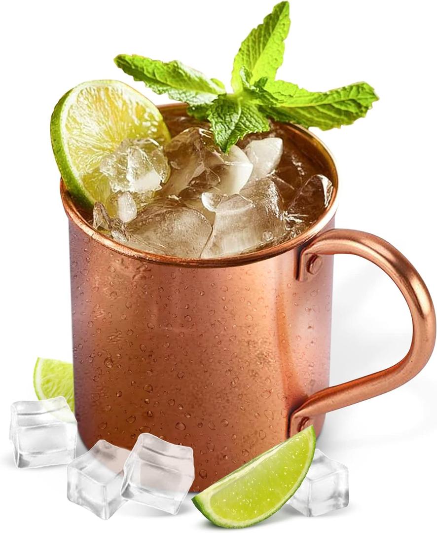 Moscow Mule Mugs, Pure Copper Mugs with Riveted Handles, Unlined Authentic Moscow Mule Mugs, Includes 15 Moscow Mule Recipes and 100 Variations, 22oz Capacity - Solid Copper