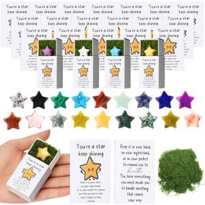 36 Sets Valentine Pocket Hug Token Bulk Star Natural Stones Star Emotional Support Inspirational Bulk Gifts Positive Thank You Gifts with Cards for Friends Employees Coworkers (Shining) (Classic)
