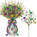 Zeyune 6 Pcs Mardi Gras Centerpiece Table Decor 16.5 Inch Mardi Gras Glitter Table Picks Carnival Purple Gold Green Tree Topper Picks Ornaments for Carnival Masquerade Party Decoration Vase Fillers