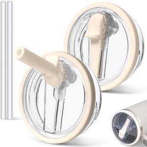 2 PCS 30 oz Spill Proof Tumbler Flip Straw Lid for Stanley Cup, Leak Proof Tumbler Lid Replacement Fit for Stanley Quencher, Reusable Tumbler Cover 30oz Stanley Cup Accessories (cream)