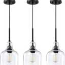 3 Pack 1 Light Indoor Hanging Kitchen Island Pendant Ceiling Light 6.1" Clear Seeded Glass Fixture,Black Finish for Farmhouse Over Sink Bedroom Hallway