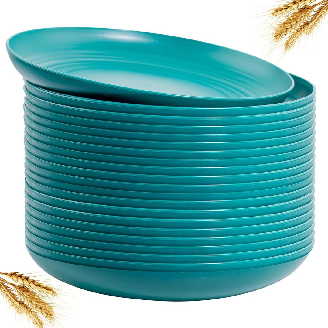 LIYH 20 PCS Wheat Straw Plates - 9 Inch Unbreakable Dinner Plates - Dishwasher & Microwave Safe Reusable, Camping Green