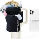 SUITMAT Water Bottle Pouch for Stanley Quencher Series Tumbler, Large Pouch Bag for Stanley Cup Accessories, Cup Backpack with Multiple Pockets for Phone, Cards, Keys (Bag Only) (Black)