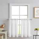 Melodieux White Semi Sheer Tier Curtains 45 Inch Length for Kitchen Cafe Bedroom Small Windows, Linen Look Rod Pocket Short Curtain Tiers Voile Drapes, 2 Panels