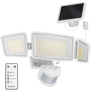 Ensenior 5 Motion Sensor Modes Solar Security Light, 1800LM 270 Wide Angle 3 Heads LED Flood Lights, IP65 Waterproof Wall Lights, Separate Solar Panel Remote Control Solar Lights Outdoor
