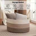 OIAHOMY 105L Blanket Basket for Living Room, Large Basket 23.6" x 23.6" x 14.6" with Handle, Laundry Hamper for Blankets, Pillows, Toy Storage for Kids, Dogs - Gradient Brown
