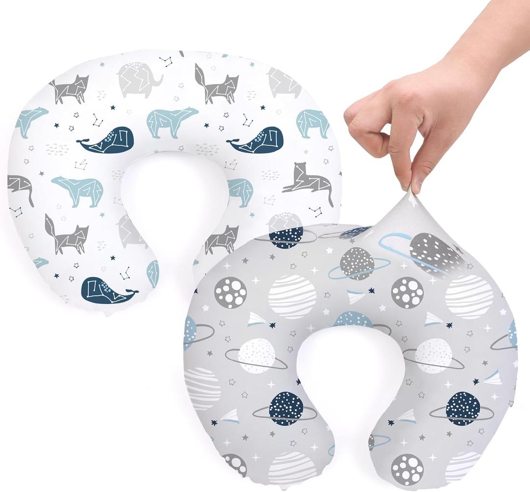 BROLEX Baby Nursing Pillow Covers: 2-Pack Soft Slipcovers for Breastfeeding Pillows - Comfortable Fabric, Fits Standard Nursing Pillows for Boys & Girls -Space Planet