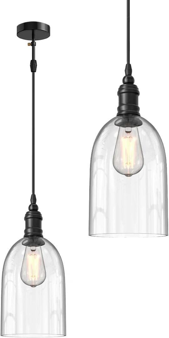 WINSOON Black Pendant Light, Single Ceiling Pendant Lights Kitchen Island, Hanging Light Fixture, Adjustable UL Listed 59 Inch Cord, E26/E27 Base(40W max.), Modern Oval Shape, Black (1 Pack)