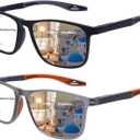 CLASAGA Progressive Multifocal Reading Glasses for Men Photochromic Gray Sunglasses Sports Style Blue Light Blocking Readers, 2.0