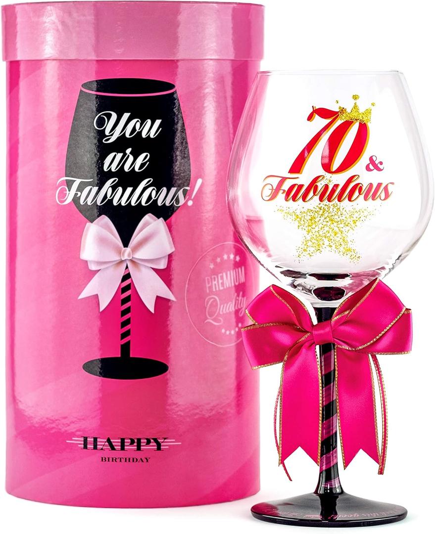 70 and Fabulous Birthday Wine Glass for Women | Fun Gift for Woman Turning Seventy Years Old | Mom, Grandma, Sister, Cousin, Best Friend | Big 23 oz, 8.8 Inch Tall Wine Glass