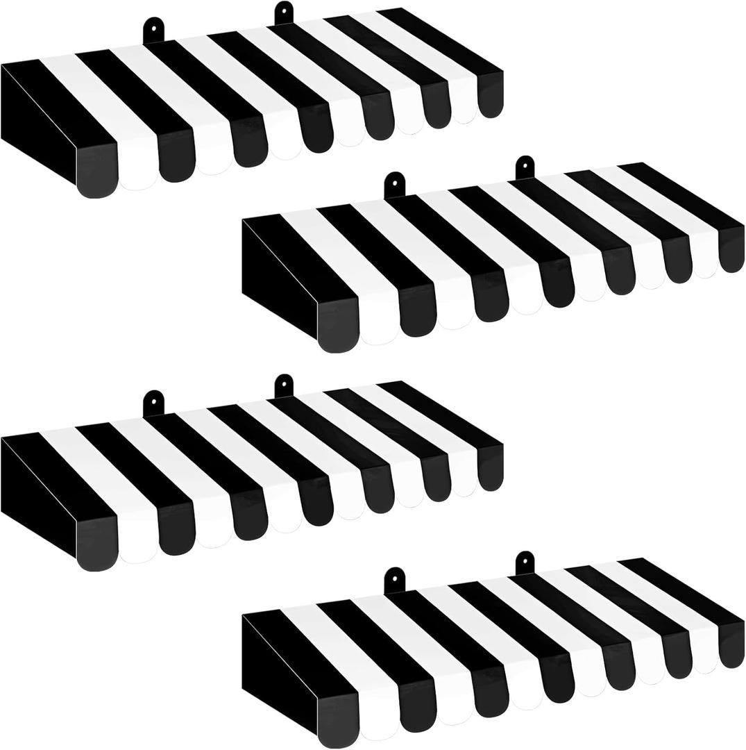 Boao 4 Pack Circus Awning Decoration 3D Stripe Cardboard Awning Carnival Wall Decor Circus Party Favors for Lemonade Stand Bakery Ice Cream Truck Bulletin Board Decor(Black and White)