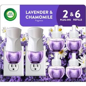 5 x Air Wick Plug in Scented Oil Starter Kit, 2 Warmers + 6 Refills, Lavender & Chamomile, Eco Friendly, Essential Oils, Air Freshener