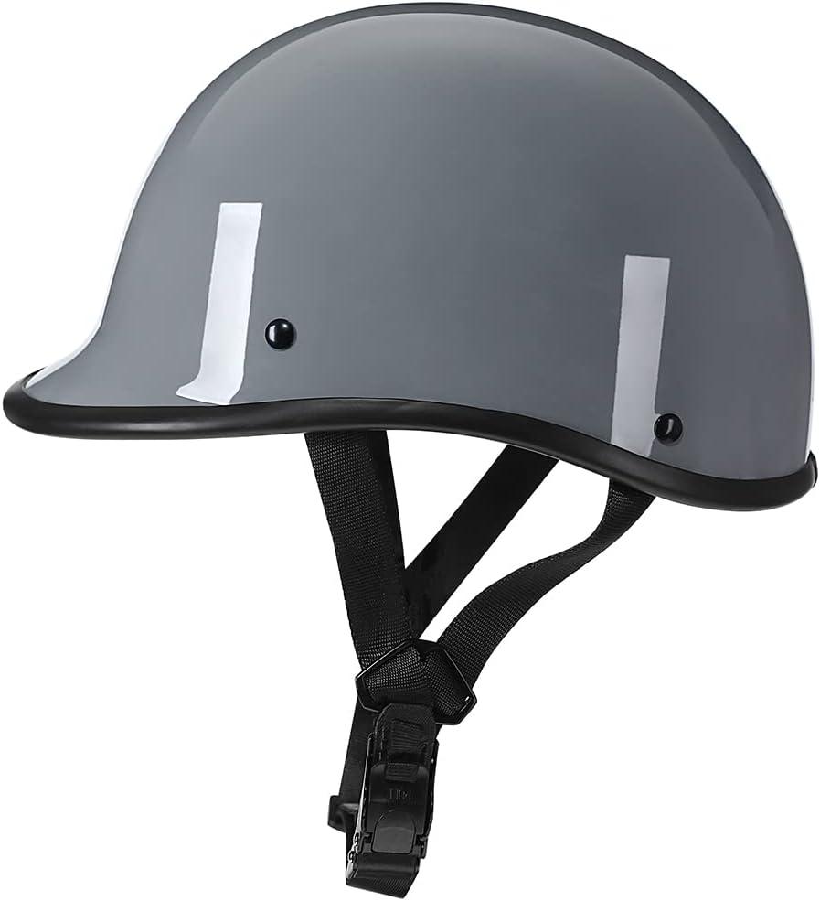 Helmets Half Cap Vintage Shell Open Face Motorcycle Helmet - DOT Approved (Large, Grey)