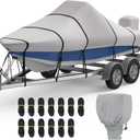 RVMasking Center Console Boat Cover 23-24ft with Motor Cover, 1200D Middle Reinforced Heavy Duty Waterproof Boat Cover, UV Resistant Marine Grade Fabric, Trailerable Center Console Boat Cover, Gray (23'-24' Length, Beam Width up to 116")