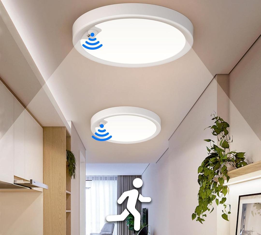 Ceiling Light with Motion Sensor 2 Pack, Flush Mount LED Ceiling Light Fixture Wired, 18W, 1600LM, 8 Inch, Auto On/Off Close to Ceiling Light for Hallway Closet Pantry Bathroom Stairs Garage Shower
