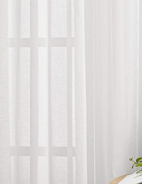 NICETOWN White Sheer Linen Curtains for Living Room 84 inch Length 2 Panels Set, Grommet Semi Sheer Privacy with Light Filtering Flax Window Treatments for Bedroom, W52 x L84