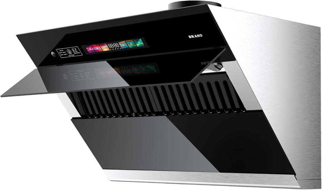 BRANO Range Hood 30 inch with 900CFM, Voice/Gesture Sensing/Touch Control Panel, Unique Side-Draft Design for Under Cabinet Modern Kitchen Hood, Ducted/Ductless Convertible (Black)