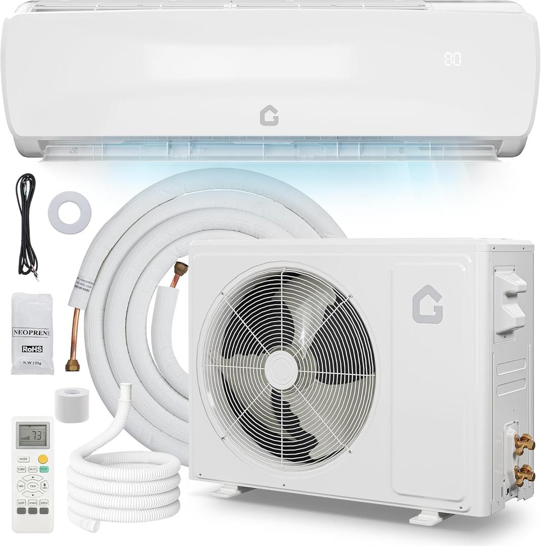12,000 BTU Ductless Mini Split Air Conditioner with Heat Pump - 115V, 19 SEER2 High Efficiency, Cools & Heats Rooms Up to 750 Sq Ft, Includes Pre-Charged Condenser, Installation Kit and Remote Control, AC Unit Only
