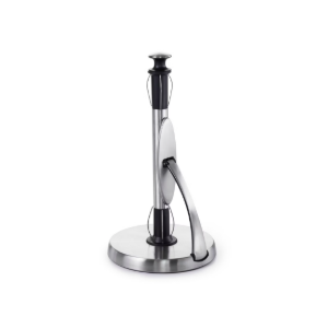 OXO Simply Tear Paper Towel Holder: Freestanding Black Kitchen Roll Holder, Stainless Steel & Rubber, 13.25" Height
