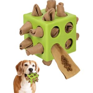 Interactive Puzzle Dog Toy Encourage Natural Foraging Skill, Durable Dog Enrichment Toy Snuffle Cube Cloth Strip with Hide & Seek Food, Slow Feeder for Mind Stimulate & Stress Relief (Green)