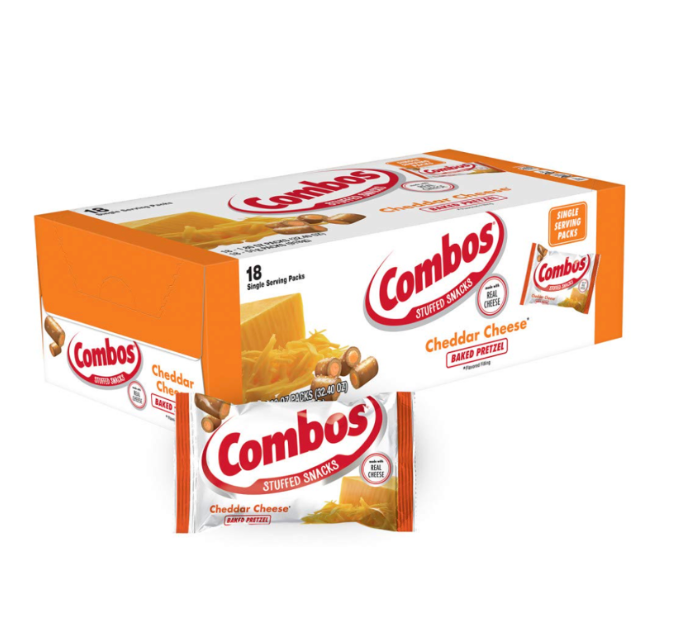 COMBOS Cheddar Cheese and Pretzels Snack Bags 1.8 Ounce, Pack of 18, Baked Pretzel and Cheese Snacks COMBOS Bulk Box, BBD 05-2026