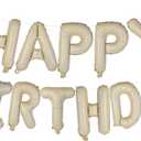 Beige Happy Birthday Balloons Banner 16 Inch Mylar Foil Letters
