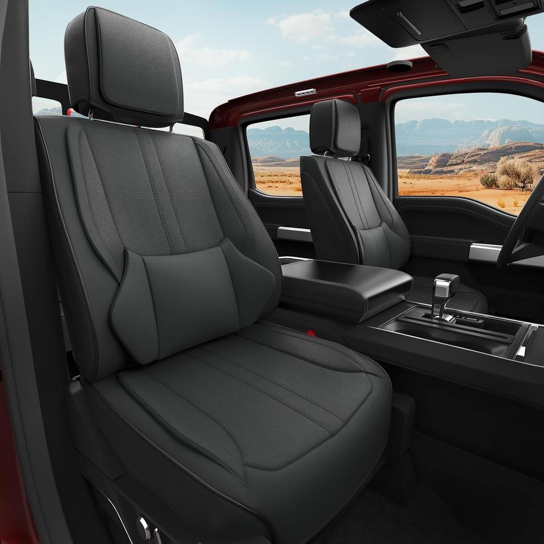 W&PMAX Custom-Fit Front Seat Covers for Chevy Silverado 1500 (20142019), Black Front Set, Waterproof Leather, Airbag Safe, Easy Install