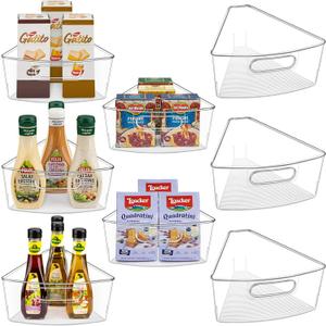 Lazy Susan Cabinet Organizer Bins for 26"/ 28"/ 32" Diameter Corner Organizer, Plastic Cabinet Storage Bin, 1/8 Wedge - Food Safe, BPA Free, with Non-Slip Pads (for 26" Diameter, 8 Pack)