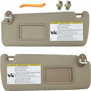Sun Visor Replacement Pair Compatible with 2010-2023 Toyota 4Runner (Driver & Passenger Side) - with Vanity, Sunvisor Assembly Kit with Clips, Replace #74320-35A91-B1 (Beige Color) (Left and Right)