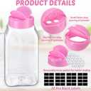 Mifoci 28 Pack 16 oz Plastic Spice Jars with Cap Square Plastic Bottle Containers with Shaker Lids and Stickers Large Seasoning Shaker Empty Powder Storage Container for Storing Salt Herbs (Pink)