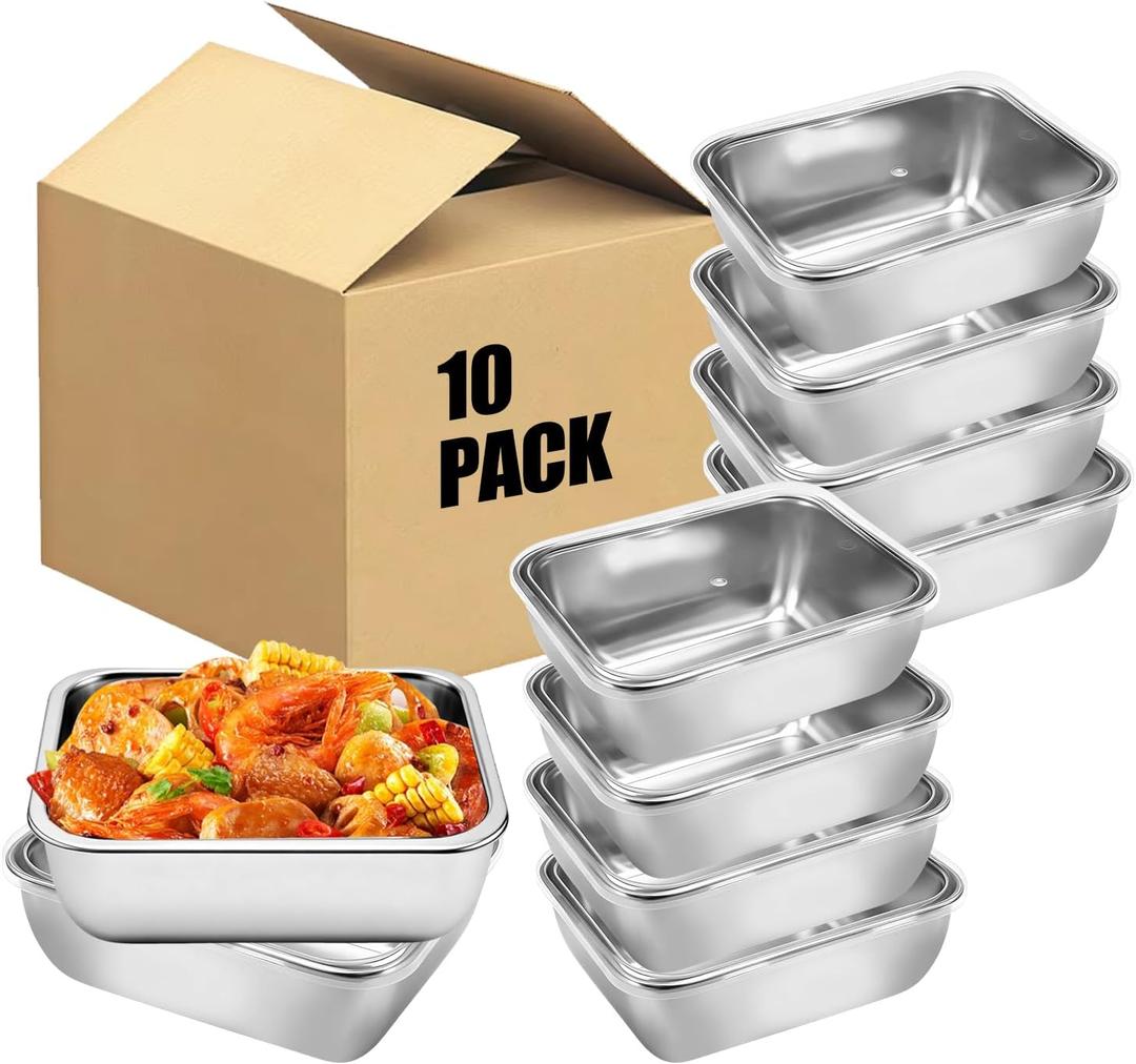10Pcs Stainless Steel Food Storage Container with Lid(580 ml), Refrigerator Storage Box for Food, Travel and Work Lunch Box, Fresh- Keeping Container for Meal Prep, 5.31 x 4.13 x 2.28 inches