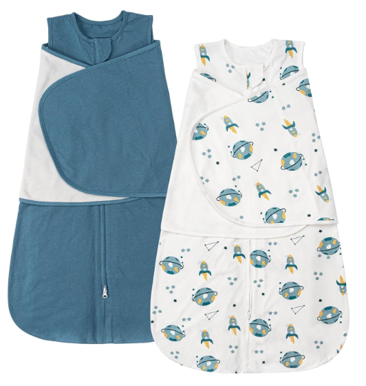 ZIGJOY Baby Swaddle Sleep Sack, 1.0 TOG Sleep Sack Swaddles for Newborns & infant 0-6 Months 100% Cotton Baby Wearable Blanket for Newborn Blue & Space - 0.5 Tog - 2 Pack