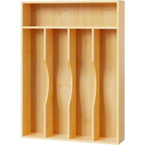 Bellsal Utensil Organizer 10 Inch Silverware Tray for Drawer Utensil Holder Cutlery Organizer Kitchen Drawer Organizer 5 Compartment Small Narrow Bamboo