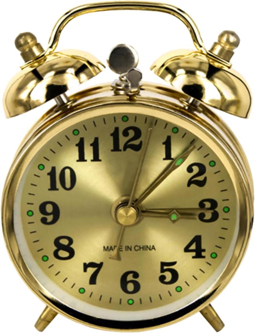 Vintage Alarm Clock, Manual Wind Up Loud Alarm Bell Clock Mechanical Gold Clock for Bedrooms Living Room