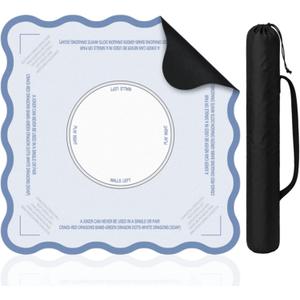 Blue Scalloped Mahjong Mat Set with 1 Carrying Bag 31.5" x 31.5" Anti Slip Noise Reduction Gaming Mat Mahjong/Poker/Board Games/Card Games/Dominoes Accessories for Adult