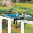Jola's House Metal Deck Mounted Bowl Bird Bath for Railing Patio Large Balcony Clearance Modern Bird Water with Stake Clam for Outdoors Garden 13 Inches