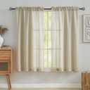 Home Brilliant Linen Sheer Curtain Linen Curtains for Living Room Filtering Sunlight Semitransparent Panels for Bedroom Window Trearment Curtain, Set of 2, 54 x 45 Inch, Beige