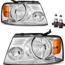 Headlights for 2004-2008 Ford F150, for 2006-2008 Lincoln Mark LT Halogen Headlamp Replacement, High/Low Beam W/Bulbs, Driver & Passenger Side
